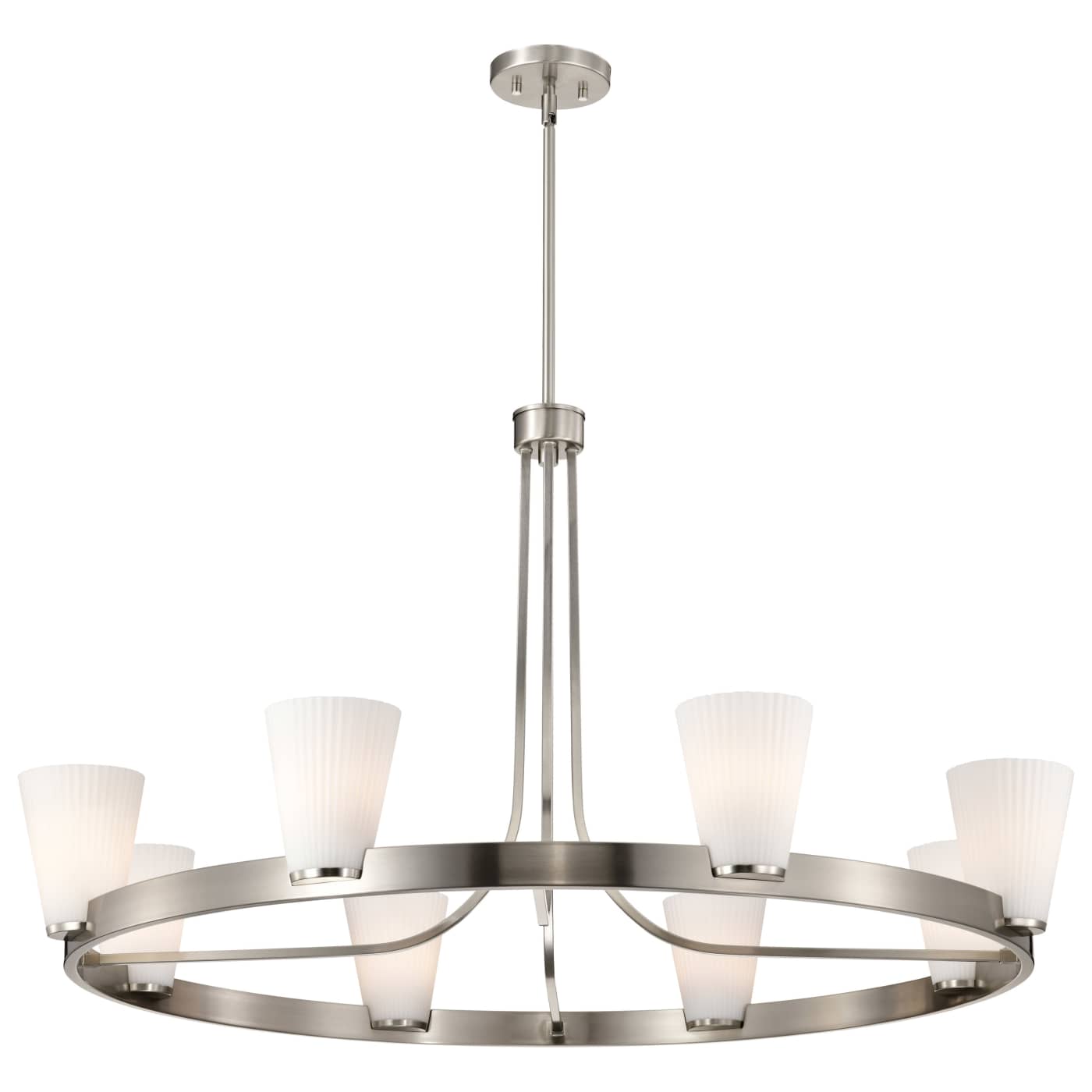 Nuvo 60-8739 Royale 40" 8 Light Indoor Chandelier Ceiling Light - Finish: Brushed Nickel - Ribbed White Glass