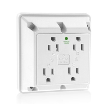 Leviton 1254-W 4-in-1 Quadruplex 2-Pole 3-Wire Receptacle Outlet, Heavy-Duty Hospital Grade, 15A, 125V, Side Wire, NEMA 5-15R, White