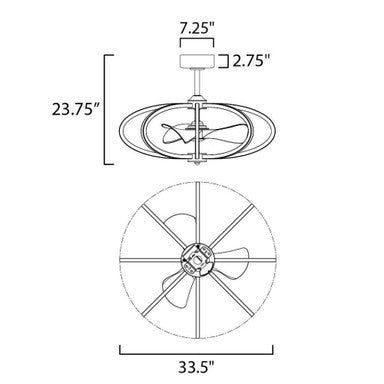 Maxim Lighting 61006SN Solstice Fandelight Ceiling Fan - Dimensions Diagram (33.5" W x 23.75" H)