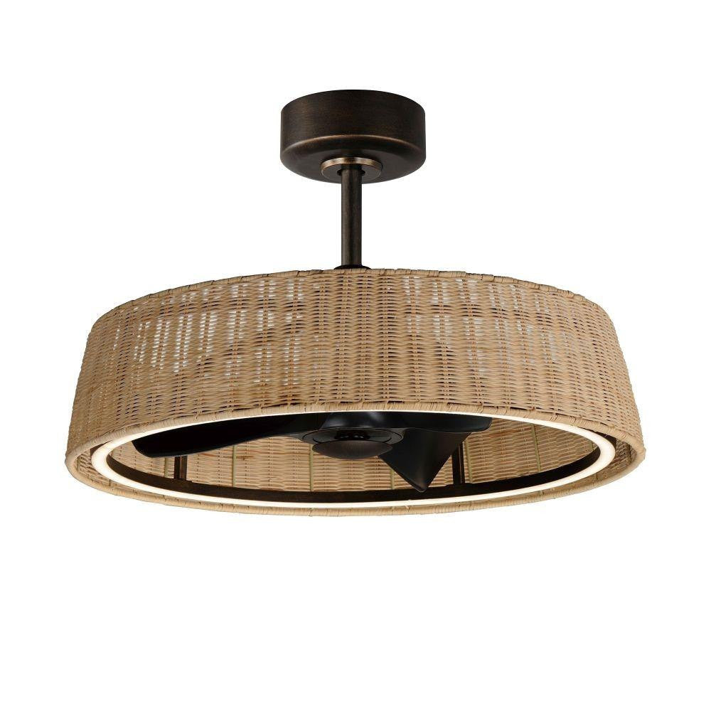 Maxim Lighting 61012NADBZ Tulum Dark Bronze Fandelier Ceiling Fan with Natural Rattan Drum Shade