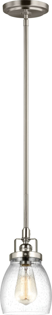 Generation Lighting Belton 1 light brushed nickel mini pendant with clear seeded glass