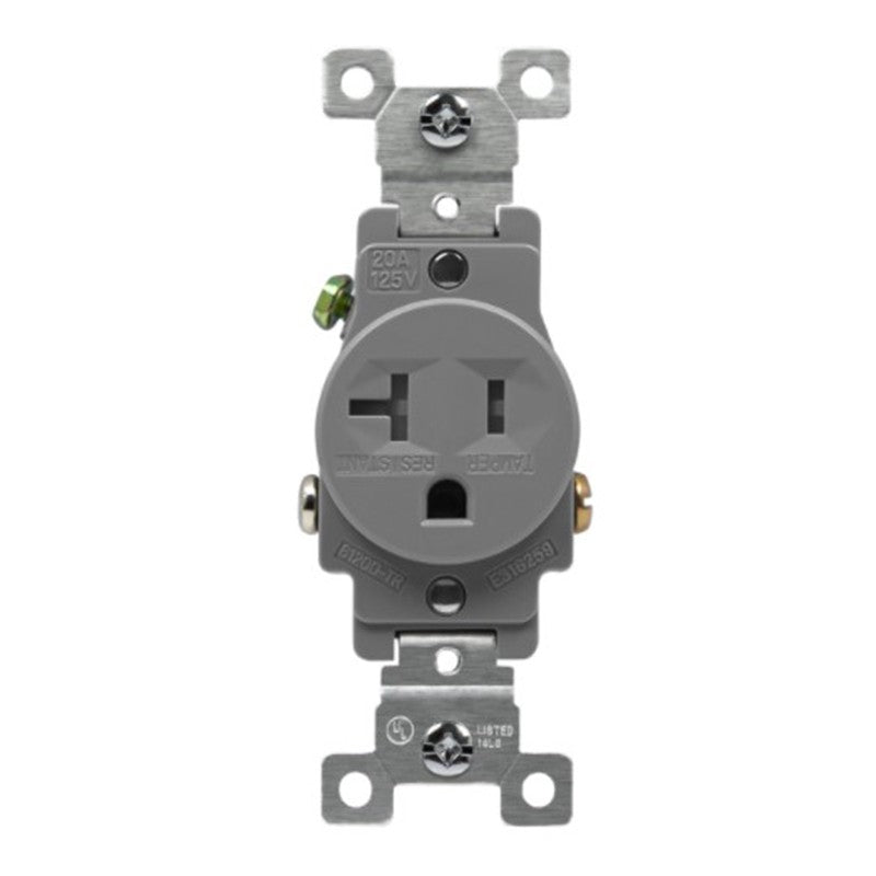 Enerlites 61200-TR-GY Commercial Grade 20A Tamper-Resistant Single Receptacle, Gray