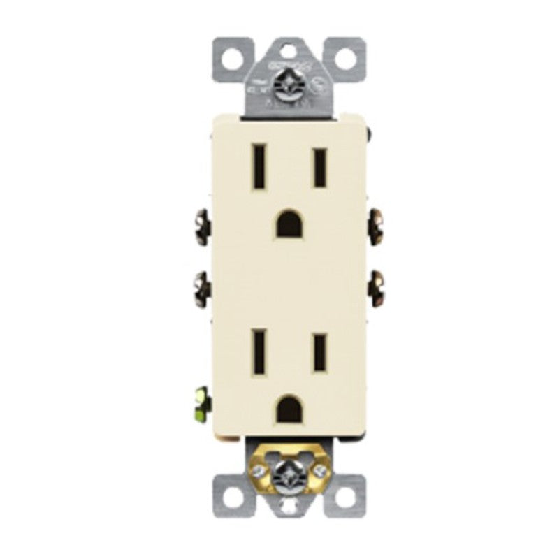 Enerlites 61501-LA Residential Grade 15A Decorator Style Self-Grounding Duplex Receptacle, Light Almond