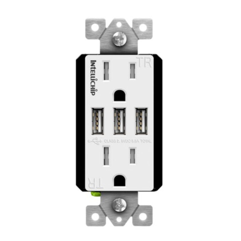 Enerlites 61501-TR3USB-CC-W Triple USB Charger 15A Duplex Tamper Resistant Receptacle, White
