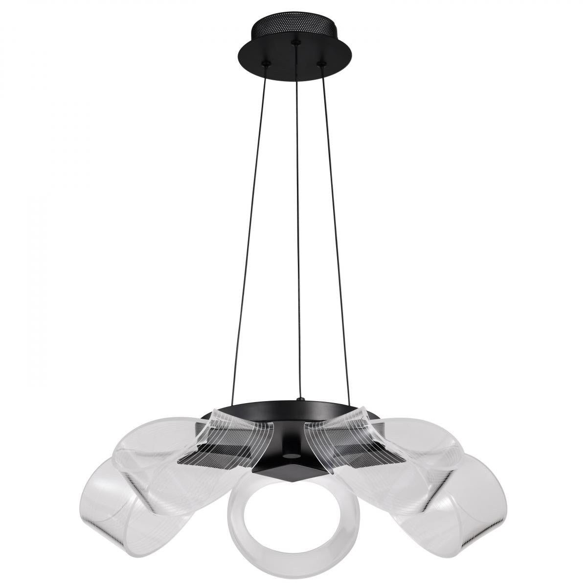 Nuvo 62-2036 LED Barnett 21" 5-Light Chandelier, 24 Watt, 120V, Matte Black, Silk Screened Acrylic Lens