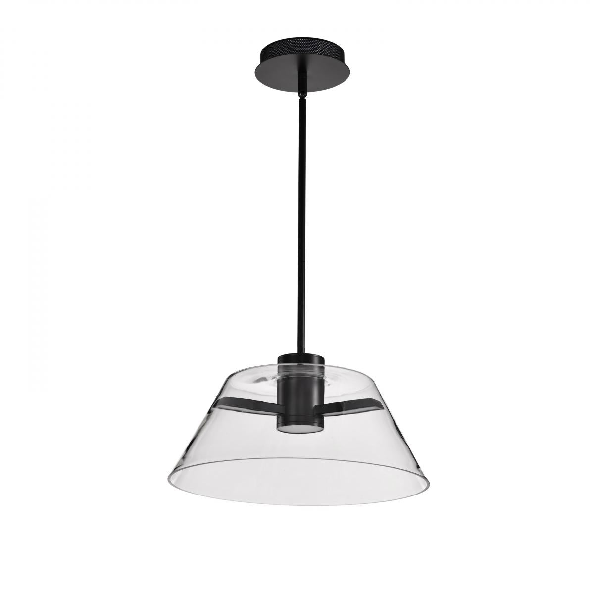 Nuvo 62-2062 18W Edmond 17-Inch Round LED Pendant Light – Matte Black Steel Frame, Clear Glass, 3000K Soft White, Dimmable, 1944 Lumens