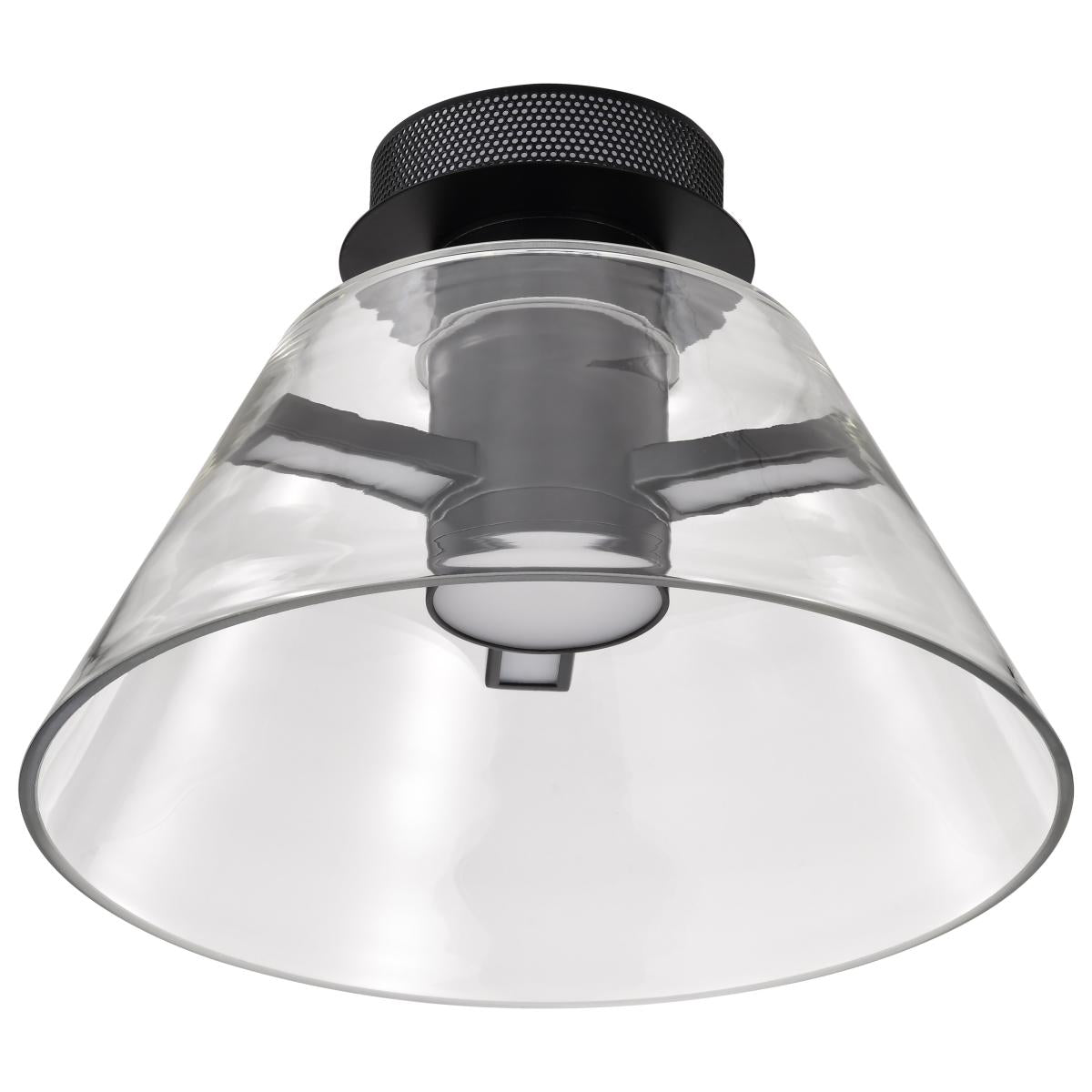 Nuvo 62-2063 Edmond 14-Inch Round LED Semi-Flush Light – Matte Black Steel Frame, Clear Glass, 3000K Soft White, Dimmable, 1272 Lumens, Damp Rated
