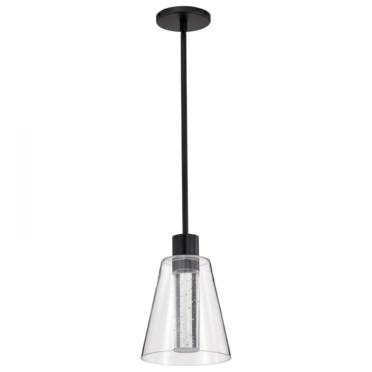 Nuvo 62-2171 Aura 7" LED Pendant, 12W, 3000K, Matte Black, K9 Bubble Crystal, Dimmable
