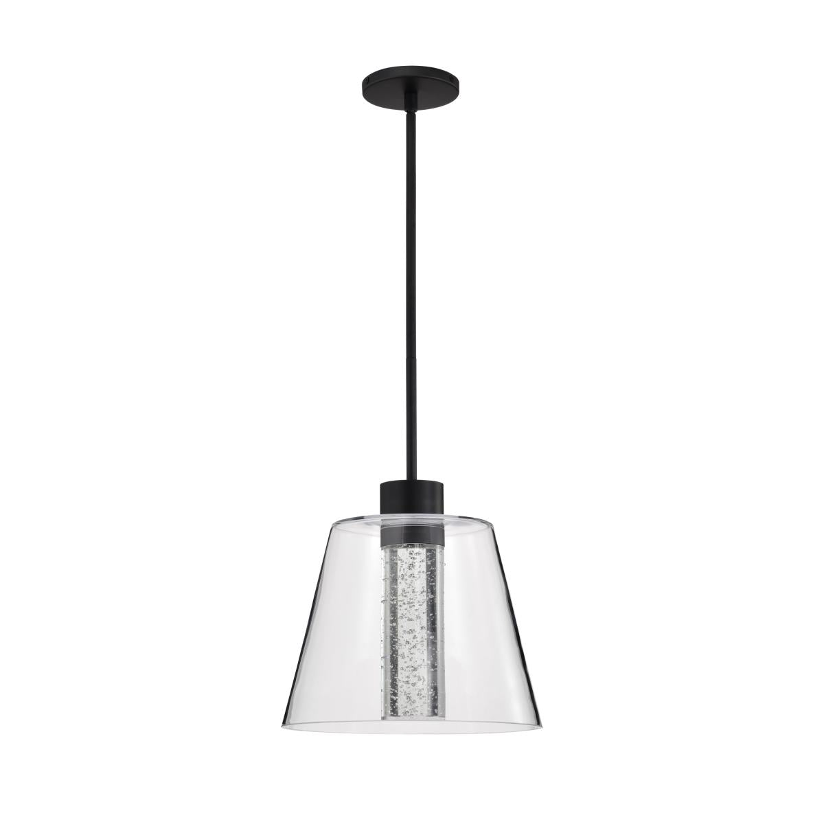 Nuvo 62-2172 Aura 12" LED Pendant, 12W, 3000K, Matte Black, K9 Bubble Crystal, Dimmable