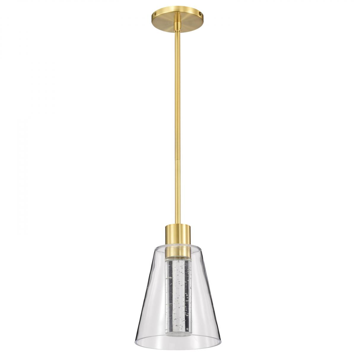 Nuvo 62-2181 Aura 7" LED Pendant, 12W, 3000K, Brushed Brass, K9 Bubble Crystal, Dimmable