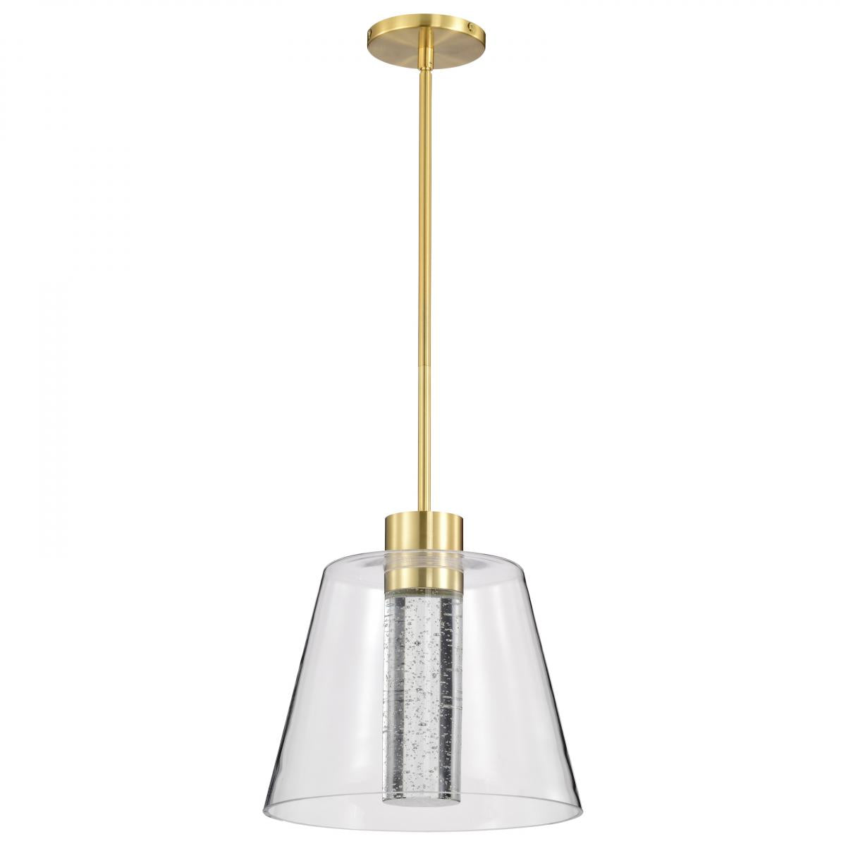 Nuvo 62-2182 Aura 12" LED Pendant, 12W, 3000K, Brushed Brass, K9 Bubble Crystal, Dimmable
