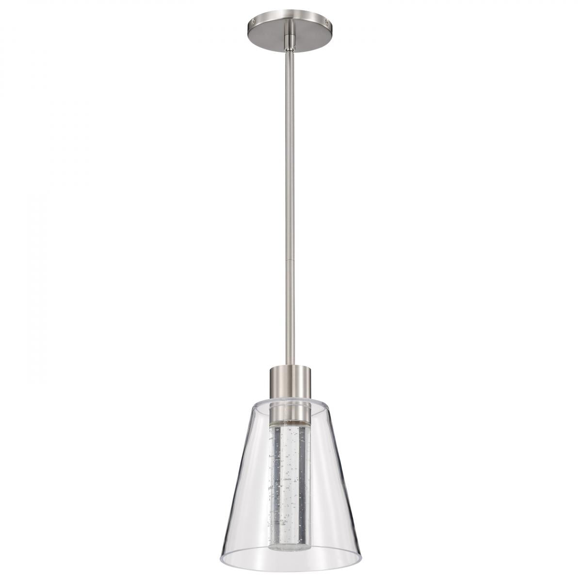 Nuvo 62-2191 Aura 7" LED Pendant, 12W, 3000K, Brushed Nickel, K9 Bubble Crystal, Dimmable