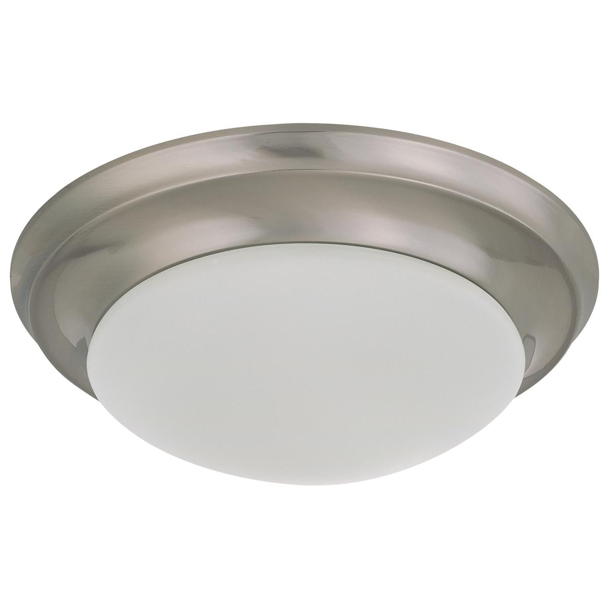 Nuvo 62-688 25W LED 14" Twist & Lock Flush Mount Fixture - Brushed Nickel & Frosted Glass, 120V/277V Dimmable, cETLus Damp-Rated, Sloped Ceiling Compatible