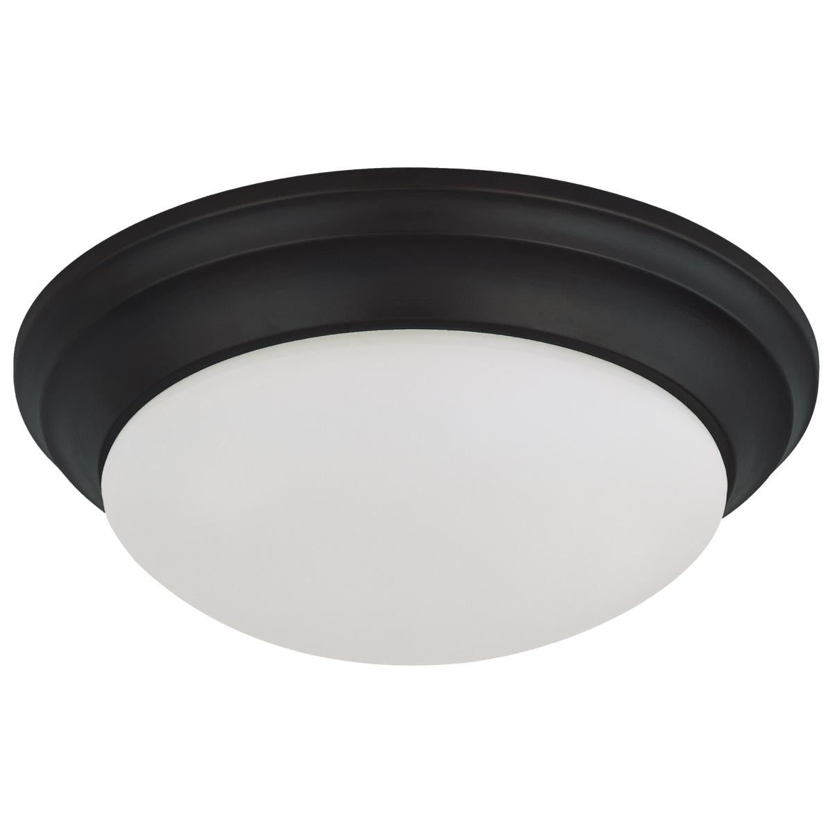 Nuvo 62-689 25W LED 14" Twist & Lock Flush Mount Fixture - Matte Black & Frosted Glass, 120V/277V Dimmable, cETLus Damp-Rated, Sloped Ceiling Compatible