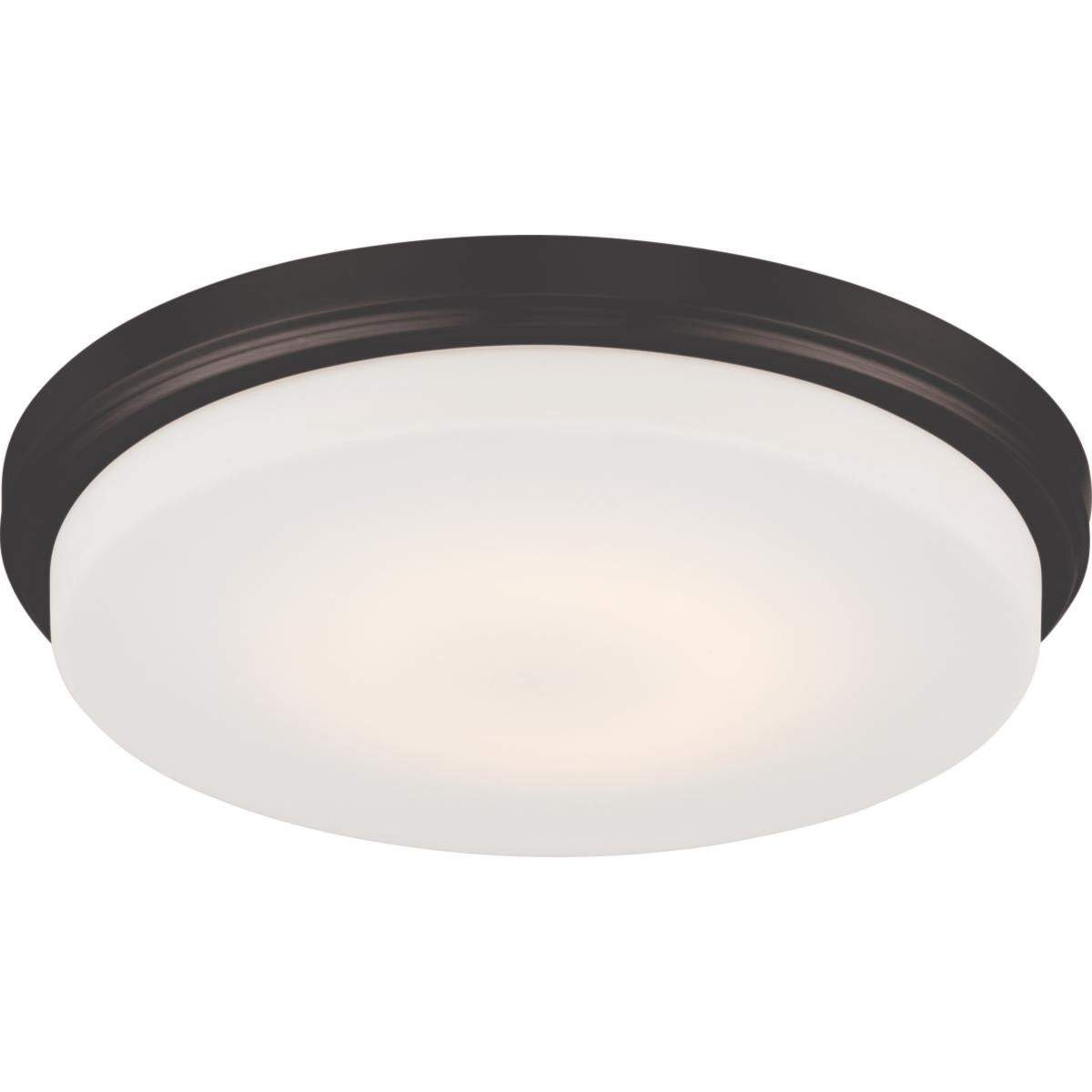 Nuvo 62-709 Dale Collection 18W LED Flush Mount - Mahogany Bronze Finish with Opal Frosted Glass, 3000K Warm White, 1400L Dimmable, cETLus Damp-Rated & Sloped Ceiling Compatible