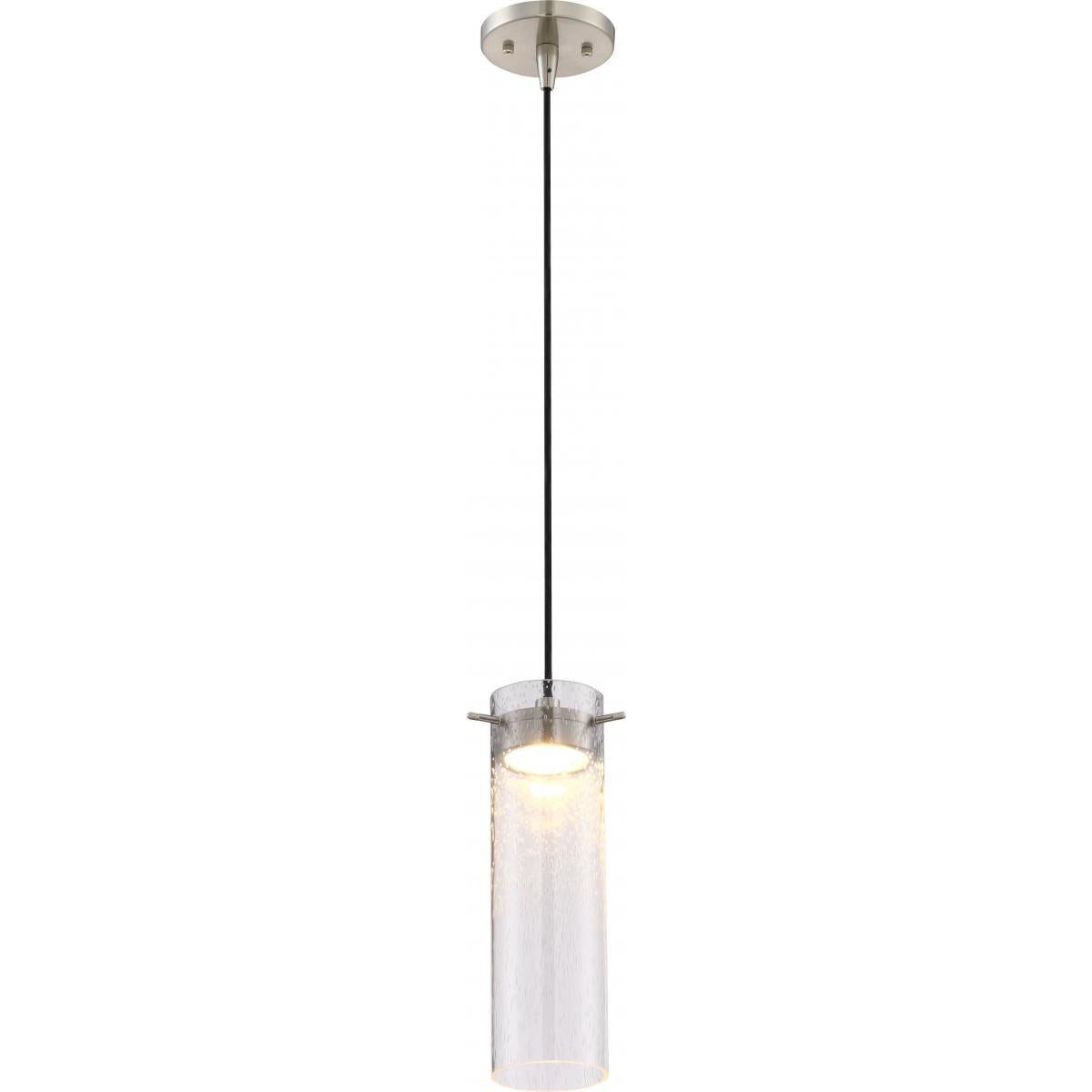 Nuvo 62-951 Pulse 1-Light LED Mini Pendant, Brushed Nickel, Clear Seeded Glass, 3000K, Dimmable