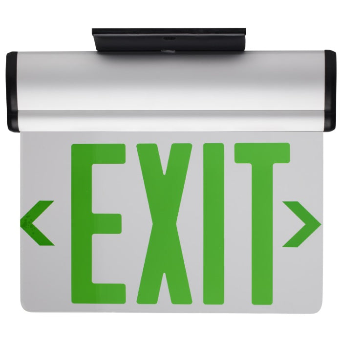 Nuvo 67-112 Green (Clear) Edge Lit LED Exit Sign, 90min Ni-Cad backup, Voltage 120/277V, Single Face, Top/Back/End Mount