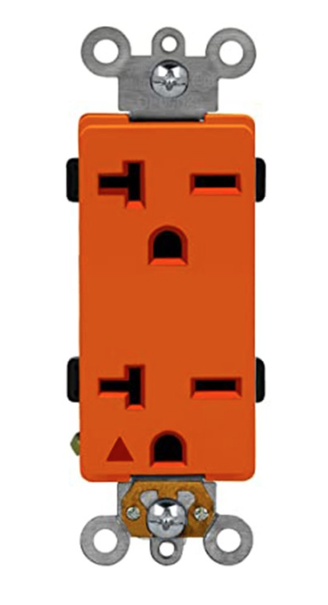 Enerlites 62050-IG-O Isolated Ground Decorator Duplex Receptacle, 6-20R, Orange Finish