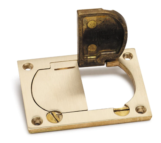Lew Electric 6304-DFB-LR Cover W/ Two Flip Lids For 1100 Series Floor Boxes, Brass Finish