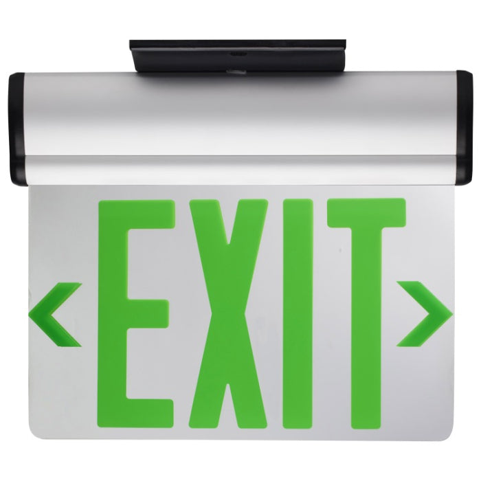 Nuvo 67-110 Green (Mirror) Edge Lit LED Exit Sign, 90min Ni-Cad backup, Voltage 120/277V, Dual Face, Top/Back/End Mount