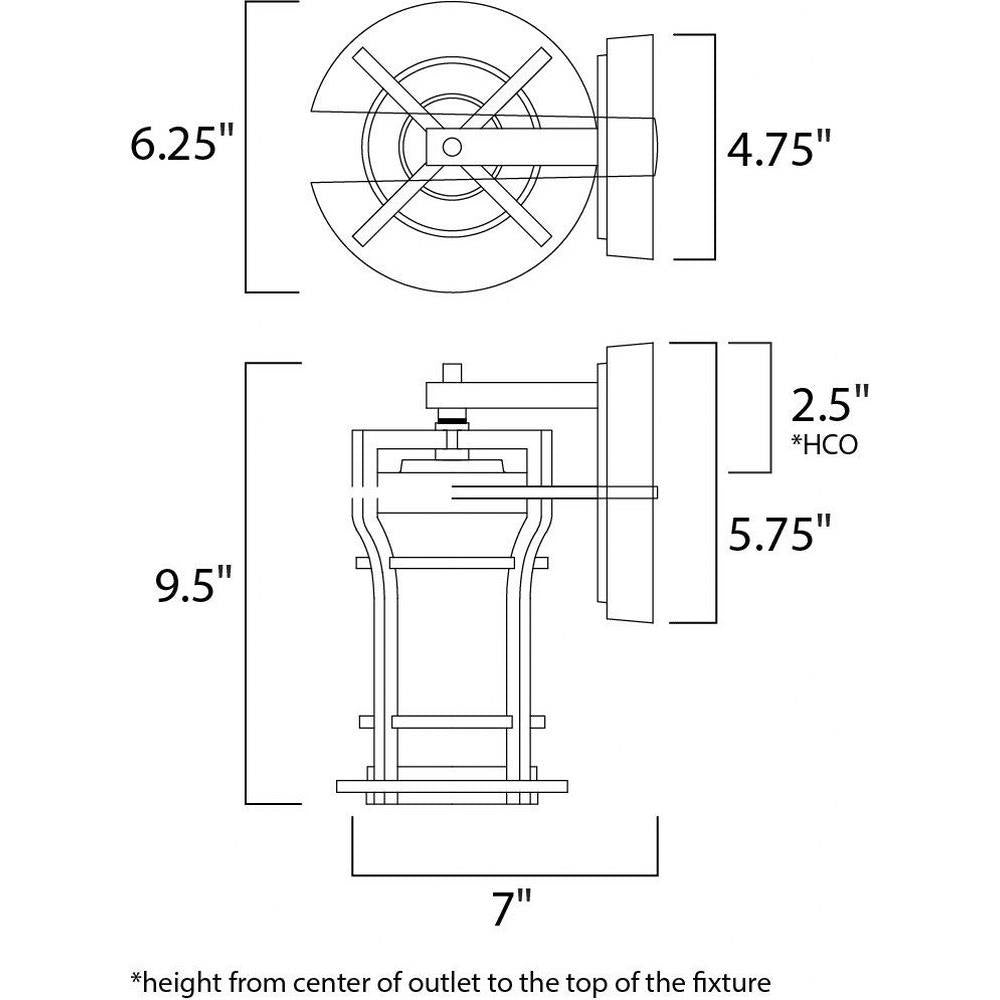 Maxim Lighting 65782WGBO Oakville Outdoor Wall Lantern Dimensions Diagram