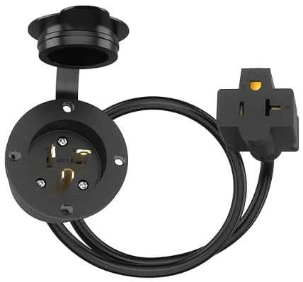 Enerlites 66215-BK 20A (NEMA 5-20) Flanged Inlet Powe Plug W/ Integrated 18-in Extension Cord, Male Connector Plug, No Wiring, Nylon Facing, Waterproof Cover, Black Finish