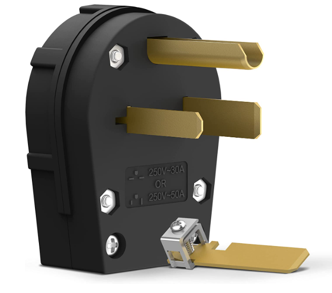 Enerlites 66351-BK 50A Straight Blade Angle Plug, AC Dryer Replacement Male Angle Plug, Black Finish