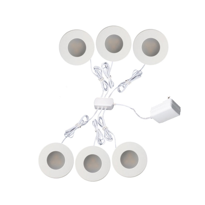 Lotus LED Lights 6P-AD108-3K-D-H-WH 1 Watt 1" Ultra Slim LED Puck Light Kit - 6 PACK - 3000K - 70 Lumens - 12V