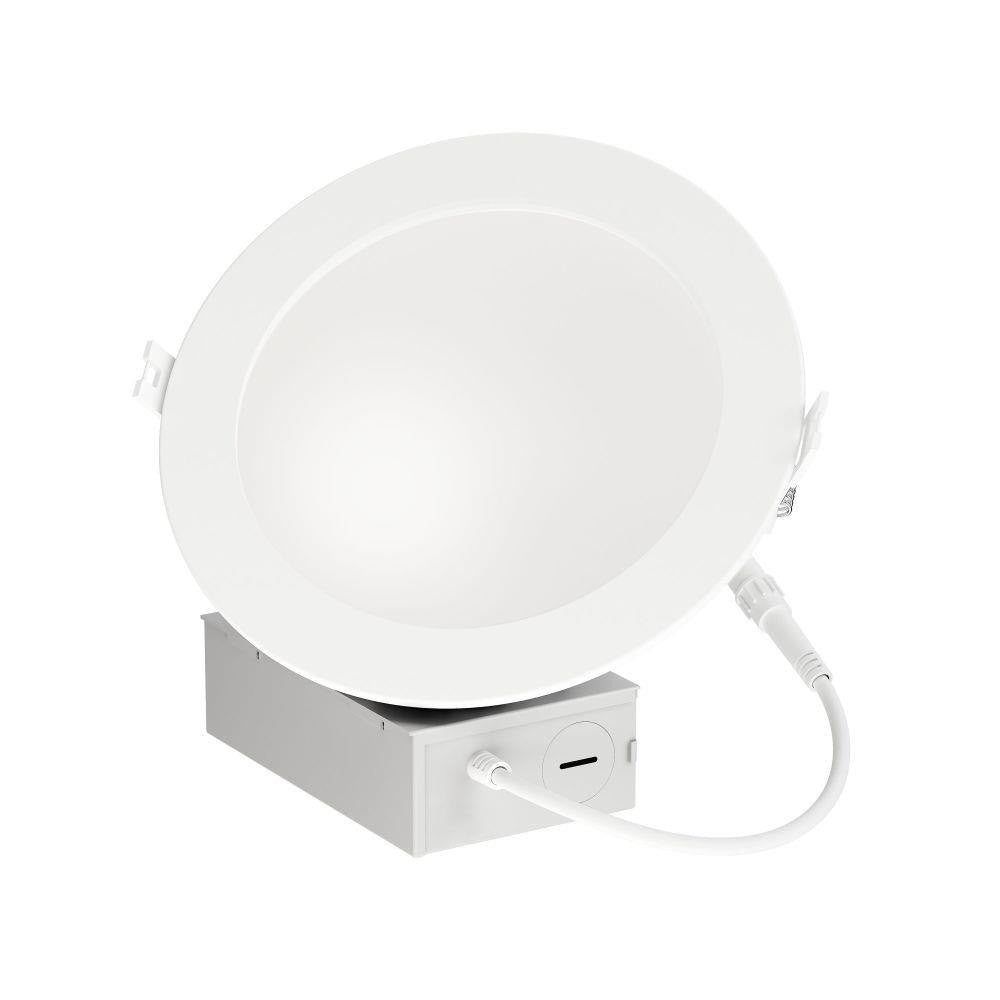 Maxim Lighting 67796WT Cove LED Recessed Downlight White - angled front view with remote driver box