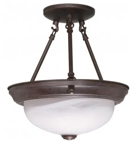 Nuvo 60-210 15" Semi-Flush Mount Ceiling Light Fixture, Old Bronze, Alabaster Glass