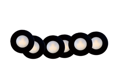 Lotus LED Lights 6P-AD108-3K-D-H-BK 1 Watt 1" Mini Led Puck Light Kit - 3000k - 70 Lumens - 12v - Black - (6-Pack)