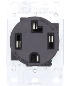 Leviton 278-S00 Flush Mount Receptacle, 30A, 3P, NEMA 14-30R, Black, 125/250V