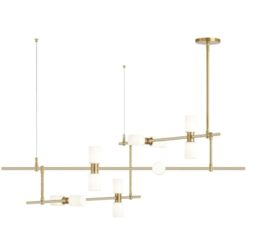 Visual Comfort Architectural 700MDCHCRR – 700MDCH ModernRail 12-lt 48" LED Chandelier. Remote, Glass Cylinders