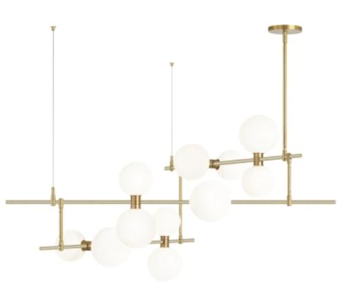 Visual Comfort Architectural 700MDCHGRR – 700MDCH ModernRail 12-lt 48" LED Chandelier. Remote, Glass Orbs