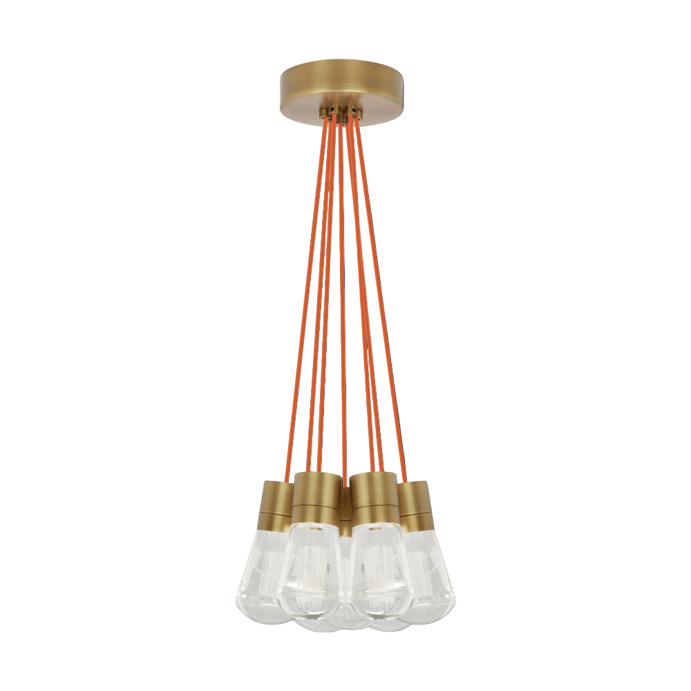 Visual Comfort Architectural 700TDALVPMC7ONB-LEDWD Sean Lavin Alva LED 3.6" 7-Light Pendant Natural Brass 63W 90 CRI 3000K–2200K Orange Cord