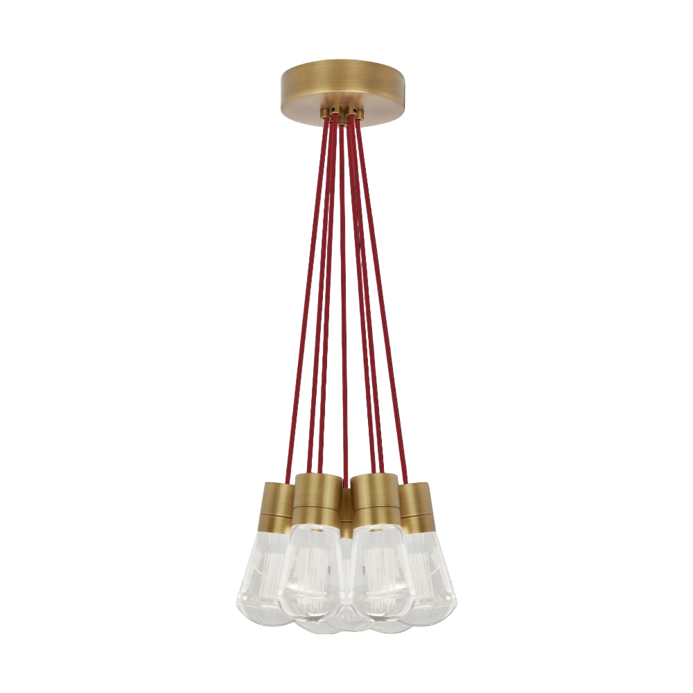 Visual Comfort Architectural 700TDALVPMC7RNB-LEDWD Sean Lavin Alva LED 3.6" 7-Light Pendant Natural Brass 63W 90 CRI 3000K–2200K Red Cord