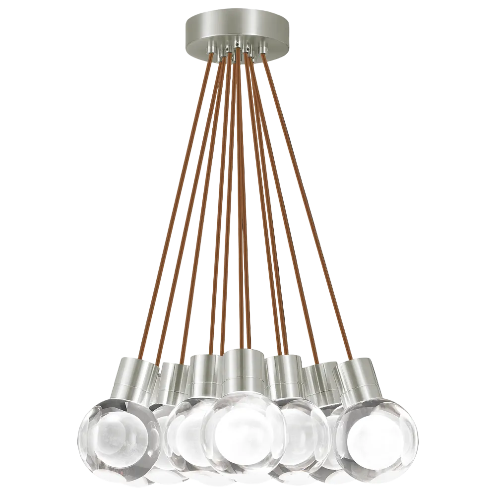 Visual Comfort Modern Collection 700TDMINAP11COS-LEDWD Sean Lavin Mina 11 LED 5 Inch Satin Nickel Pendant WD 2200K-3000K Laser-Etched Crystal Orange Cord