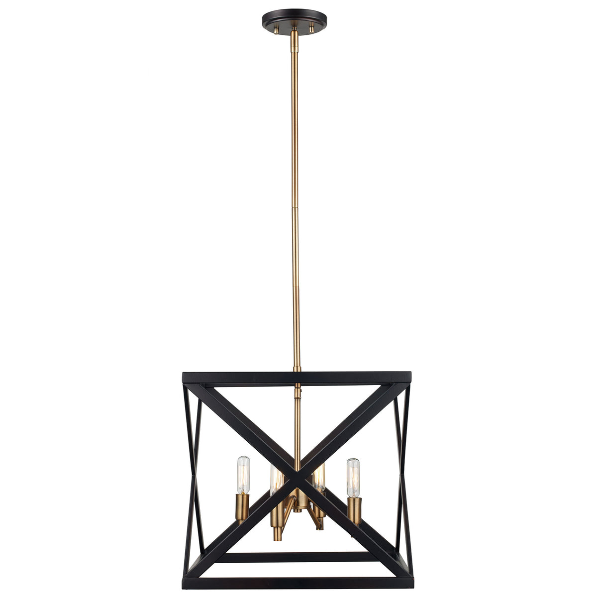 Trans Globe Lighting 71055 ROB/AB Ackerman 4 Light Pendant Ceiling Light in Rubbed Oil Bronze and Antique Brass