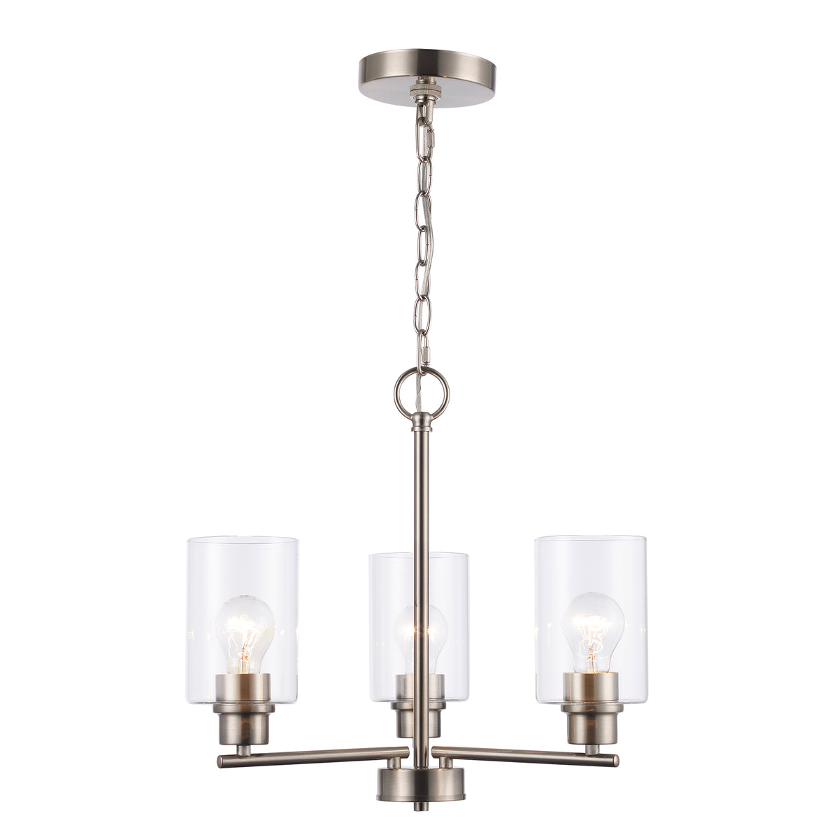 Trans Globe Lighting Kai 3 light brushed nickel chandelier with clear glass