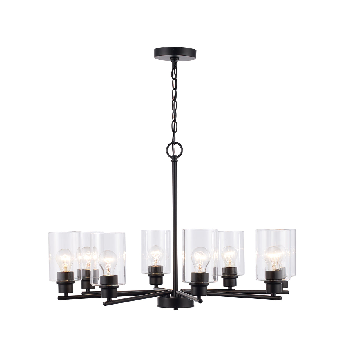 Trans Globe Lighting 72028 BK Kai 8 Light Black Chandelier With Clear Glass
