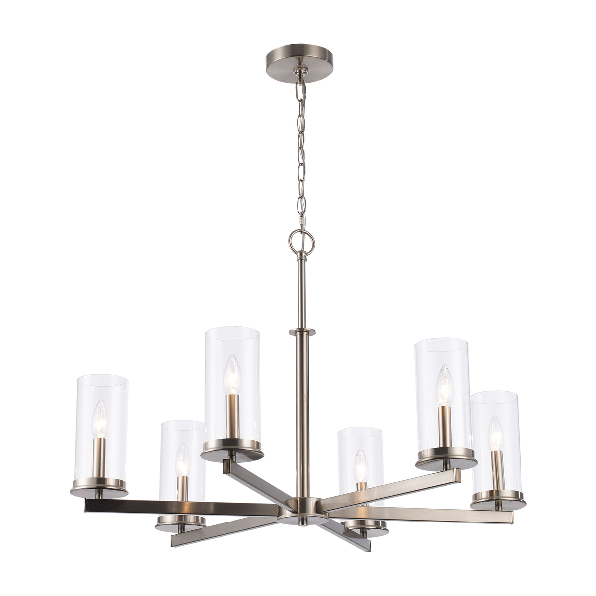 Trans Globe Lighting 72046 BN Carter 6 light brushed nickel chandelier with clear glass