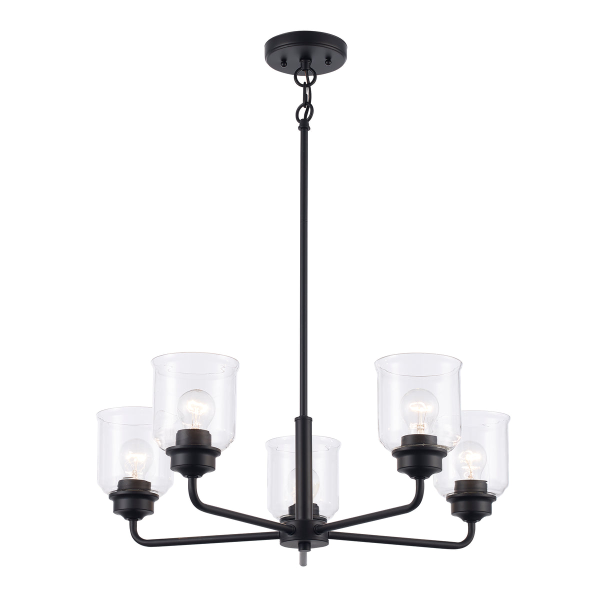 Trans Globe Lighting 72055 BK Zoe 5 light black chandelier with clear glass shades