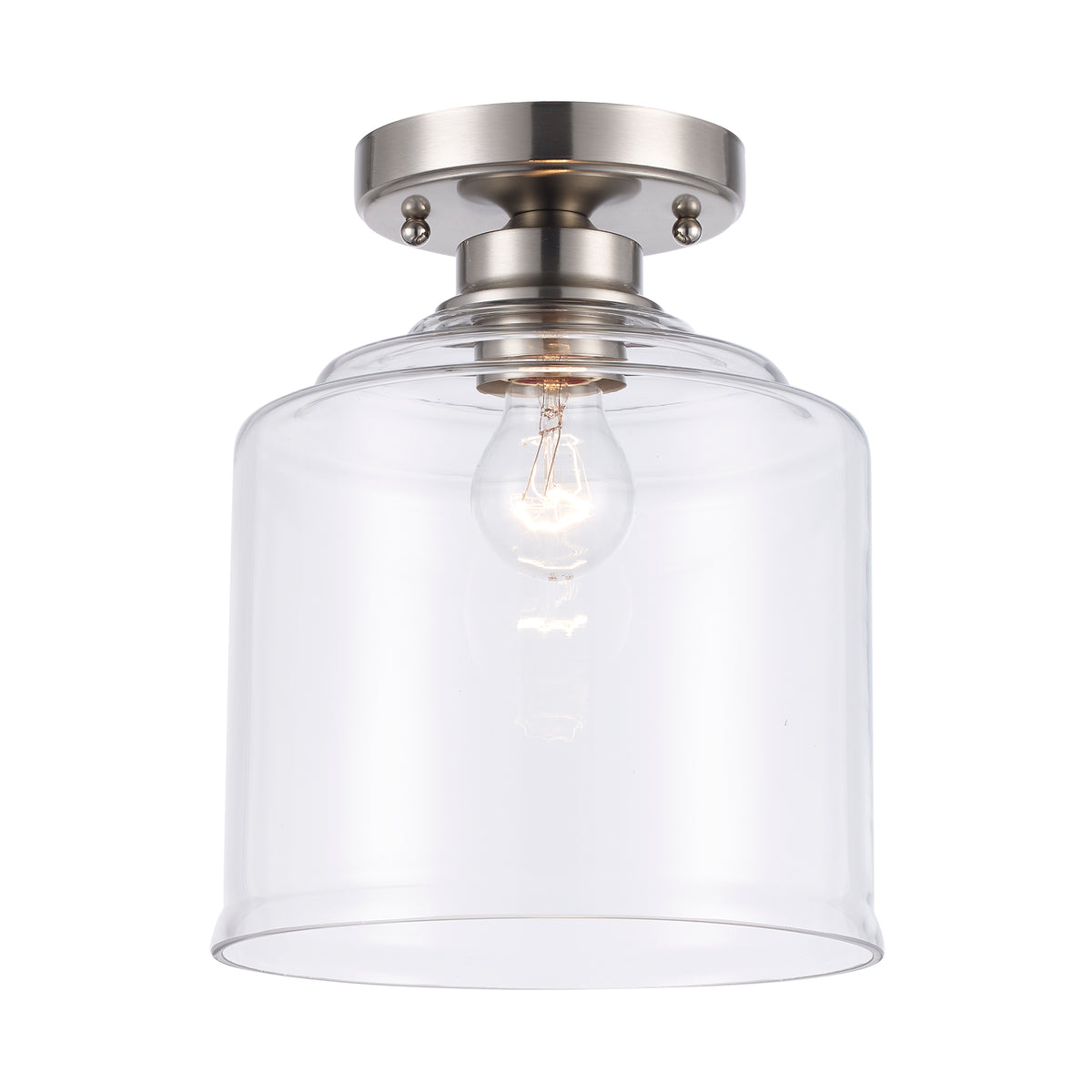 Trans Globe Lighting 72057-1 BN Zoe semi flush mount ceiling light in brushed nickel with clear glass