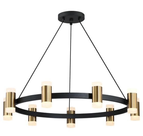 SDQ Lighting PD30629SBWG Stemma 28.5" LED Acrylic Chandelier Light, Color Temperature 3000K, Wattage 50 W, Sand Black / Warm Gold Finish
