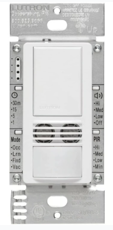 Lutron MS-B102-V-WH Maestro Dual Technology Ultrasonic and Passive Infrared Vacancy Sensor Switch for Single Circuit, Neutral Wire Required, White Finish