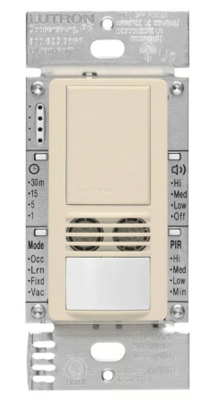 Lutron MS-A102-V-LA Maestro Dual Technology Ultrasonic and Passive Infrared Vacancy Sensor Switch for Single Circuit, Light Almond Finish