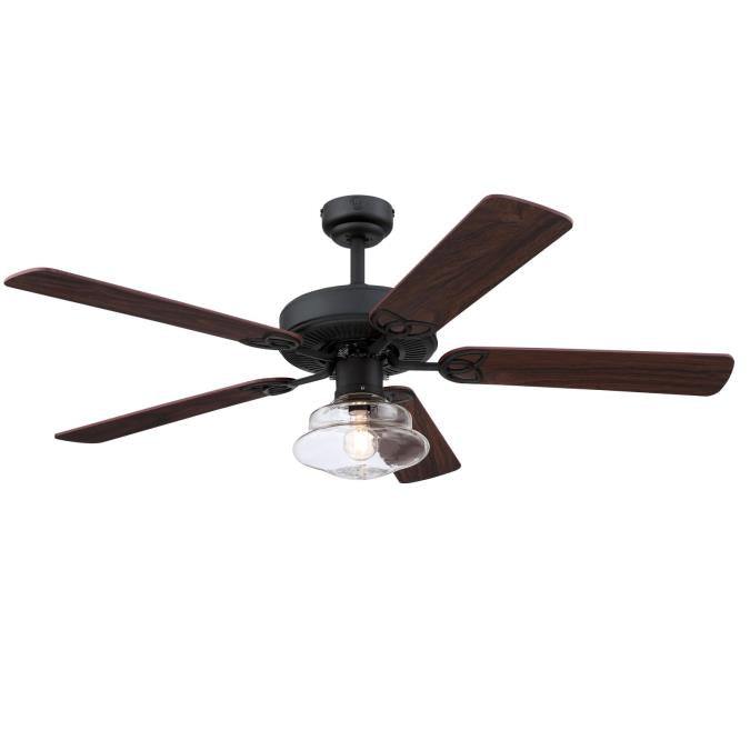 Westinghouse Lighting 7304800 Scholar 52 inch matte black ceiling fan with clear glass light