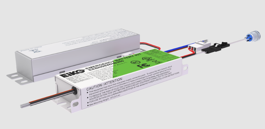 Eiko EEBN08WHB300 Emergency Battery Kit Internal, Wattage 8W, Voltage 120-347VAC, 50-300VDC, High Temp 140°F, CEC Compliant