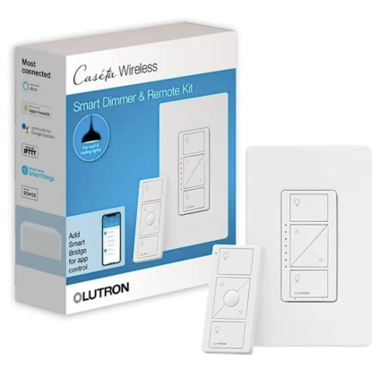 Lutron P-PKG1W-WH-R Caseta 150-Watt Wireless Smart Home Multi-Location In-Wall Dimmer Kit with Pico Remote Control