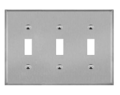 Enerlites 7713 Toggle Switch Three-Gang Metal Wall Plate, Silver Finish